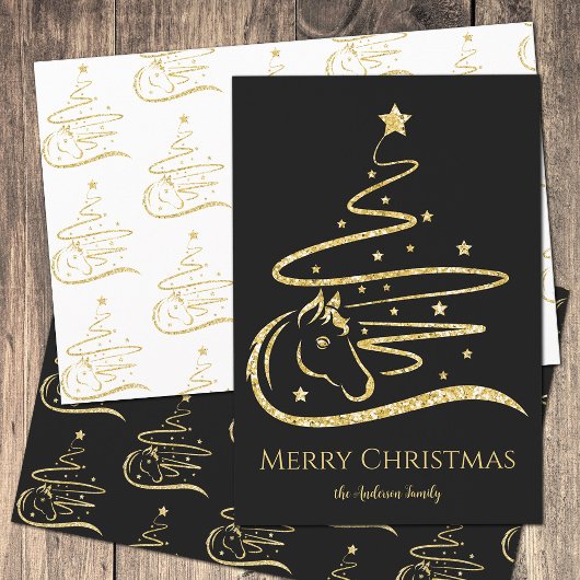 Paard Kerstboom Gouden glitter Ruitersport Inpakpapier Vel
