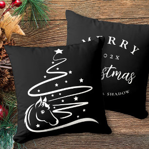Paard Kerstboom Paardensport zwart en wit Kussen