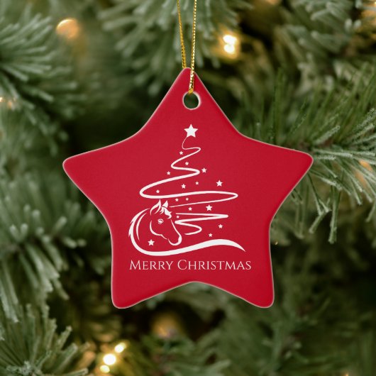 Paard Kerstboom rood en wit Ruitersport Keramisch Ornament (Boom)