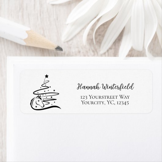 Paard Kerstboom zwart en wit Ruitersport Etiket (Insitu)