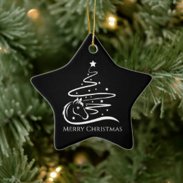 Paard Kerstboom zwart en wit Ruitersport Keramisch Ornament
