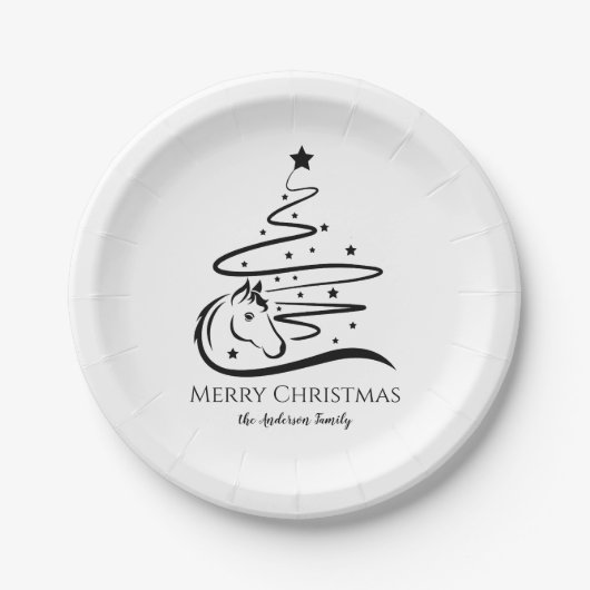 Paard Kerstboom zwart en wit Ruitersport Papieren Bordje (Voorkant)