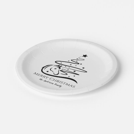 Paard Kerstboom zwart en wit Ruitersport Papieren Bordje (Gekanteld)