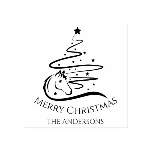 Paard Kerstboom zwart en wit Ruitersport Rubberstempel (Afrduk)