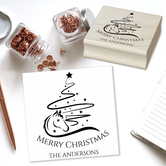 Paard Kerstboom zwart en wit Ruitersport Rubberstempel