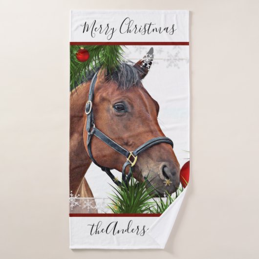 Paard Kerstmis Leuke Pony Equestrian Paard Badhanddoek (Badhanddoek)