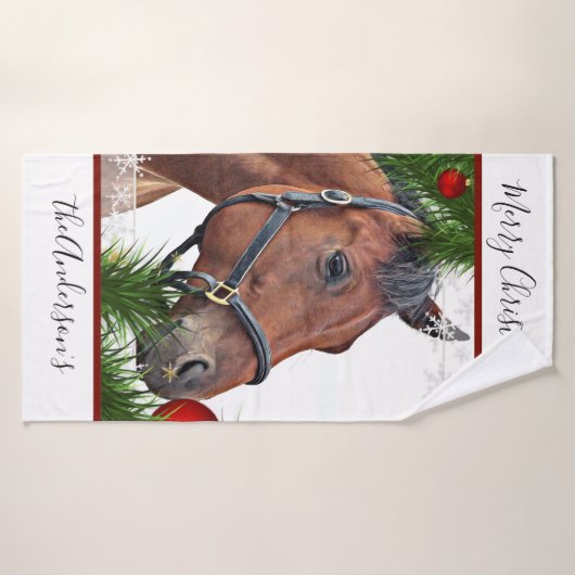 Paard Kerstmis Leuke Pony Equestrian Paard Badhanddoek (Badhanddoek)