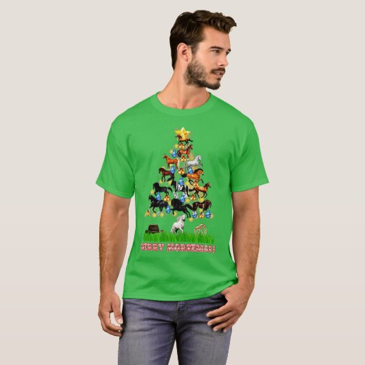 Paard Kerstmis Paarden Kerstboom T-shirt (Voorkant volledig)