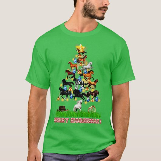 Paard Kerstmis Paarden Kerstboom T-shirt (Voorkant)