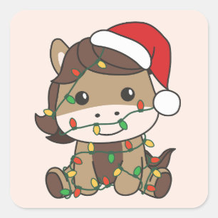 Paard Kerstmis Winter Dieren Vakantie Paarden Vierkante Sticker