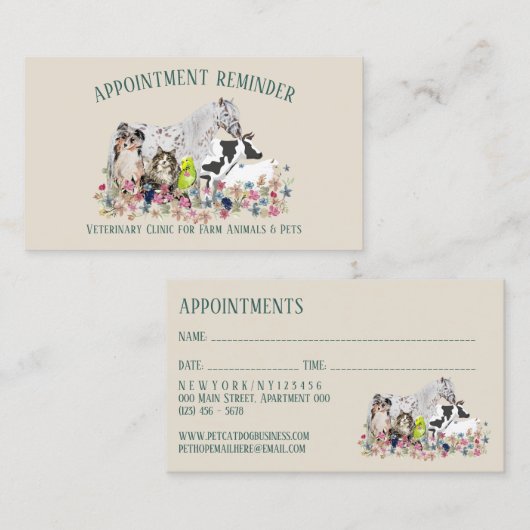 Paard Koe Schapenhond Kat Veterinaire Afspraak Visitekaartje (Voorkant / Achterkant)