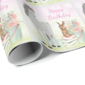 Paard, Konijn en Bloemen Gelukkige Verjaardag Cadeaupapier (Rol Hoek)