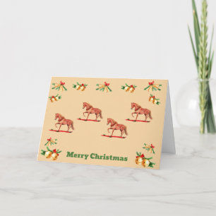 Paard Kunst Kerstkaart Rode Lint Gouden Bellen Kaart