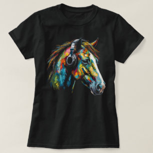 Paard Kunstwerk Kleurrijke Muziek Dier Hoofdtelefo T-shirt