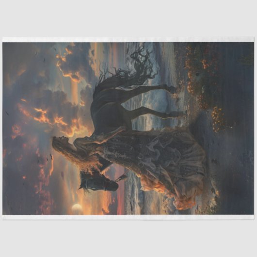 Paard & Lady Beach en Sun Set Decoupage, Tissuepapier (Voorkant)