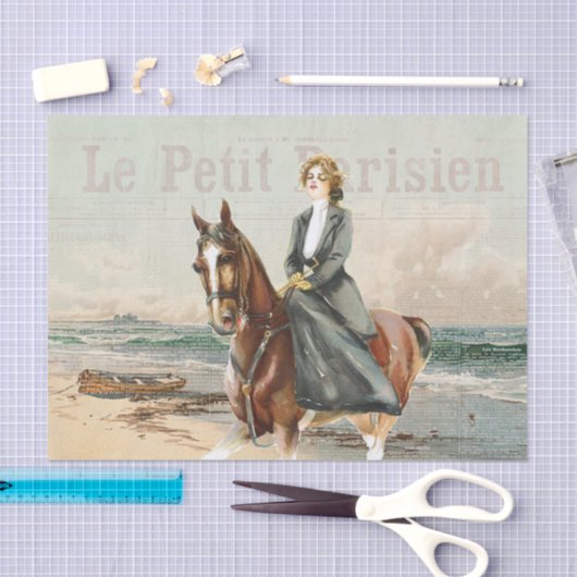 Paard Lady Rider Decoupage Frans strand Tissuepapier (Craft)