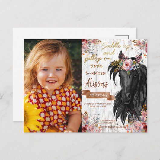 Paard leuk roze verjaardagsfeestje briefkaart (Voorkant / Achterkant)