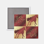 Paard Maroon en goud met gouden bladeren Magneet (Voorkant / Achterkant)