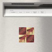 Paard Maroon en goud met gouden bladeren Magneet (Insitu (Vaatwasser))