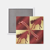 Paard Maroon en Goud Prettig Kerstfeest Magneet (Voorkant / Achterkant)