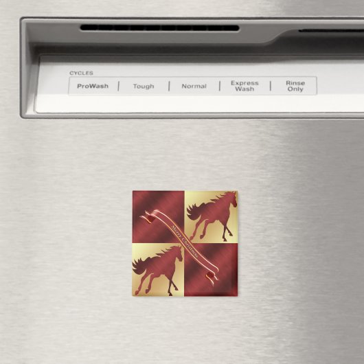 Paard Maroon en Goud Prettig Kerstfeest Magneet (Insitu (Vaatwasser))