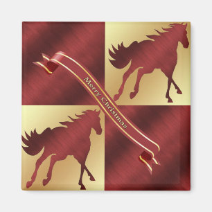 Paard Maroon en Goud Prettig Kerstfeest Magneet