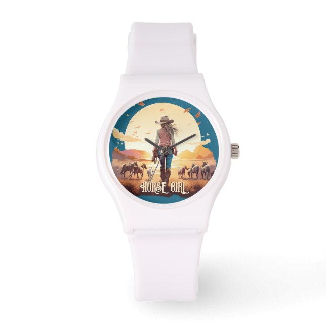 Paard meisje Cowgirl paard lover woestijn zonsonde Horloge (Voorkant)