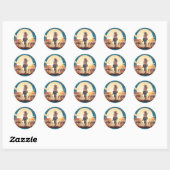 Paard meisje Cowgirl paard lover woestijn zonsonde Ronde Sticker (Vel)