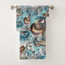 Paard meisje cowgirl patroon turquoise bloemen bad handdoek