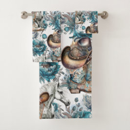 Paard meisje cowgirl patroon turquoise bloemen bad handdoek