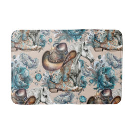 Paard meisje cowgirl patroon turquoise bloemen badmat