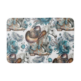 Paard meisje cowgirl patroon turquoise bloemen badmat