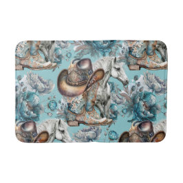 Paard meisje cowgirl patroon turquoise bloemen badmat
