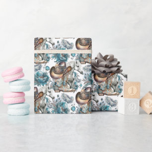 Paard meisje cowgirl patroon turquoise bloemen cadeaupapier