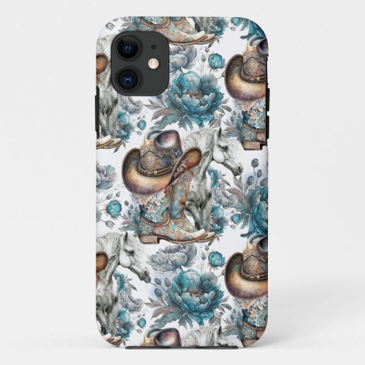 Paard meisje cowgirl patroon turquoise bloemen Case-Mate iPhone case (Achterkant)