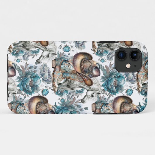 Paard meisje cowgirl patroon turquoise bloemen Case-Mate iPhone case (Achterkant (horizontaal))