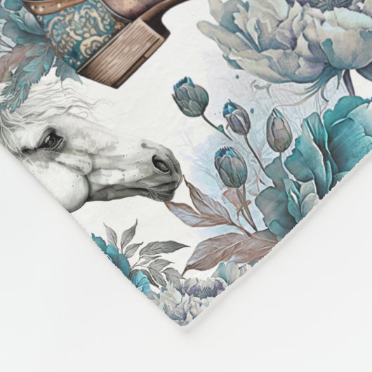 Paard meisje cowgirl patroon turquoise bloemen fleece deken (Hoek)