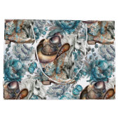 Paard meisje cowgirl patroon turquoise bloemen groot cadeauzakje (Achterkant)