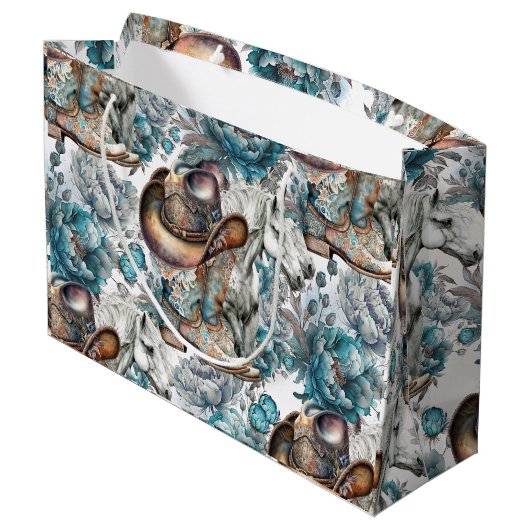 Paard meisje cowgirl patroon turquoise bloemen groot cadeauzakje (Achterkant Gekanteld)