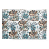 Paard meisje cowgirl patroon turquoise bloemen kussensloop (Achterkant)
