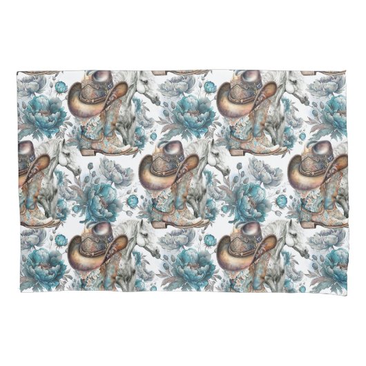 Paard meisje cowgirl patroon turquoise bloemen kussensloop (Voorkant)