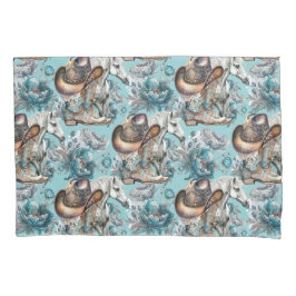 Paard meisje cowgirl patroon turquoise bloemen kussensloop