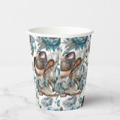 Paard meisje cowgirl patroon turquoise bloemen papieren bekers (Rechts)