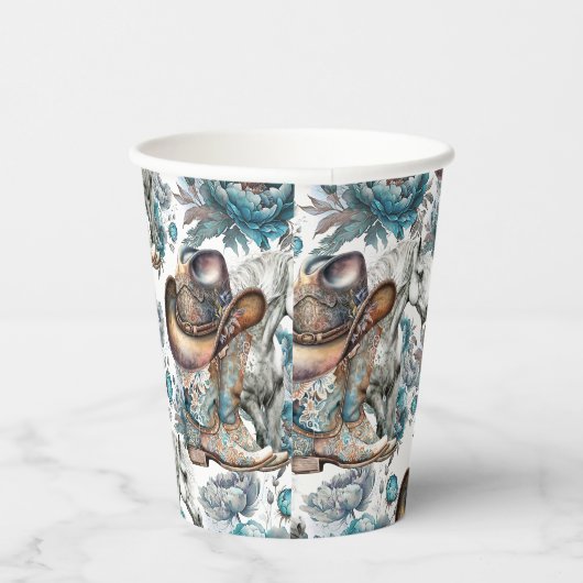 Paard meisje cowgirl patroon turquoise bloemen papieren bekers (Rechts)