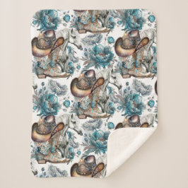 Paard meisje cowgirl patroon turquoise bloemen sherpa deken