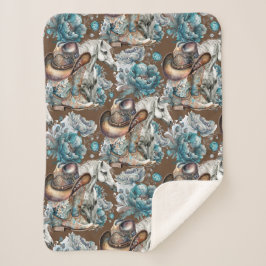 Paard meisje cowgirl patroon turquoise bloemen sherpa deken