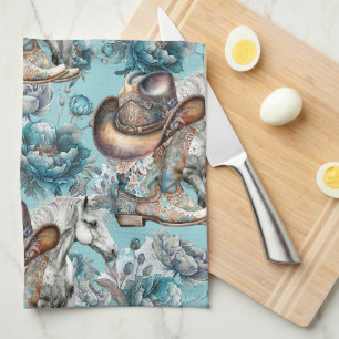 Paard meisje cowgirl patroon turquoise bloemen theedoek