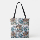 Paard meisje cowgirl patroon turquoise bloemen tote bag (Achterkant)