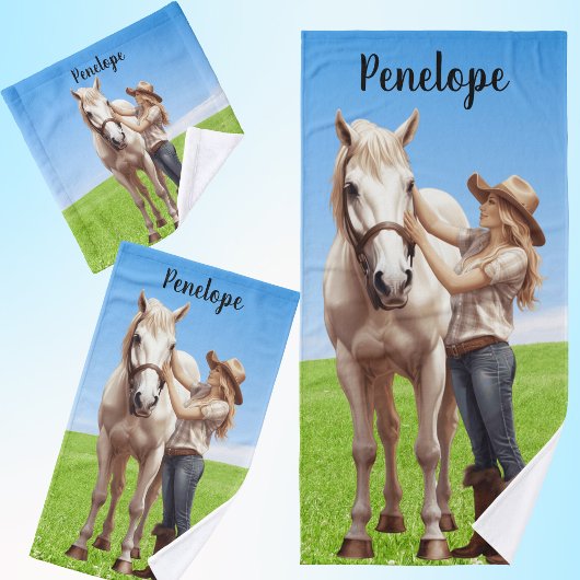 Paard Meisje Paardrijden Meadow Gepersonaliseerd Bad Handdoek