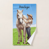Paard Meisje Paardrijden Meadow Gepersonaliseerd Bad Handdoek (Handdoek)